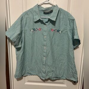 Blair Teal Checkered Shirt with Floral Detail Size 2x